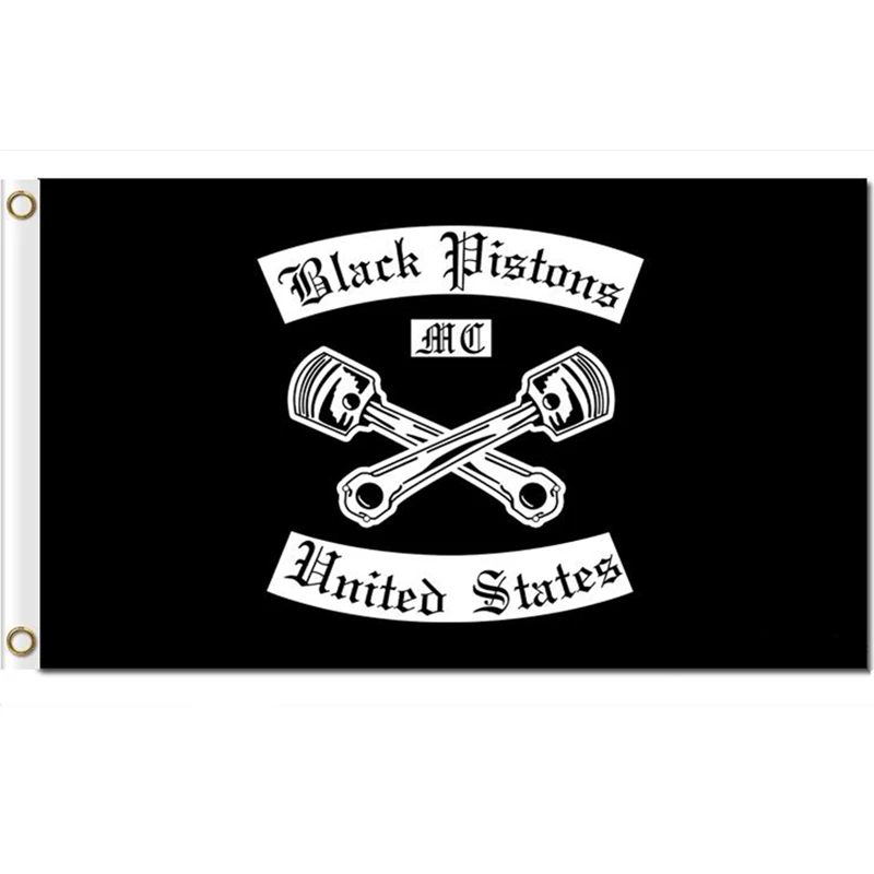 

Digital printing custom 3x5ft Black Pistons Motorcycle Club Flag 90x150cm Polyester One Percenter Bikers Outlaw Banner