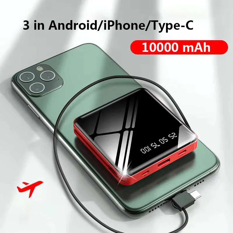 Портативный внешний мини аккумулятор со светодиодной подсветкой 10000 мАч|Внешние
