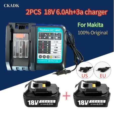 

Перезаряжаемые литий-ионные батареи BL1860 18В 6000 мАч для Makita 18В аккумулятор 6Ah BL1840 BL1850 BL1830 BL1860B LXT400 с зарядным устройством