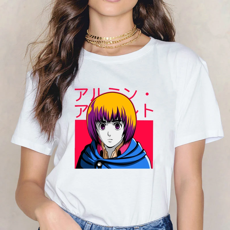 

The Hottest Japanese Anime Attack on Titan Armin Arlert Printed Ladys T Shirt Summer Cotton Black White casual Loose Womens Tops