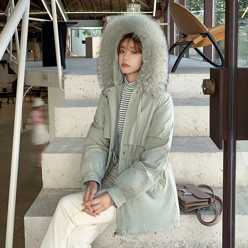 

Winter Jacket Women Thick Parkas Fur Liner Hooded Winter Coat Women Wadded Jacket Long Parkas