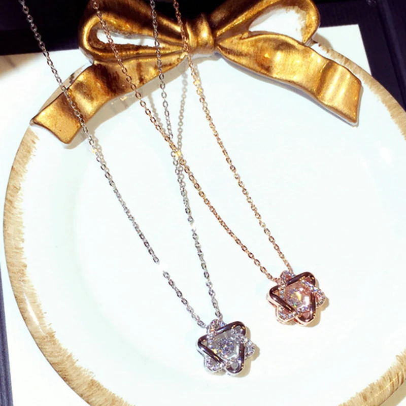 

Korean Exquisite 14k Real Gold Jewelry Star Chain Necklace for Women Temperament Pendant Brilliant AAA Zirconia Party Gift Hot