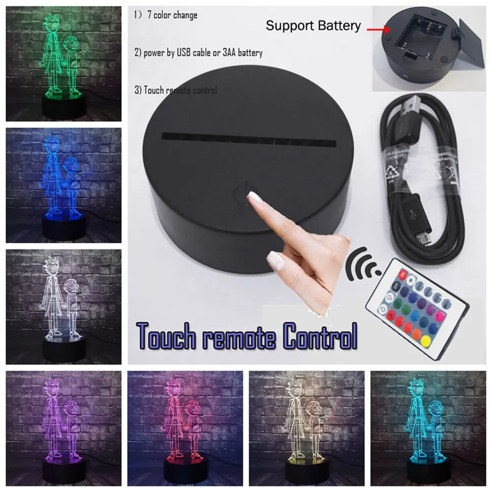 Remote 7 Color Рик и Морти комикс Юмор учёные мультфильм трещина светильник светодиодный 7 цветов изменить безопасный для ребенка спальный ночной Светильник модный детский подарок - Испускаемый цвет: Remote 7 Color