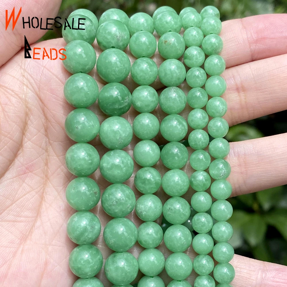

Бусины из натурального камня, зеленые ангелитовые круглые бусины россыпью, аксессуары для женских браслетов 6 8 10 мм 15 дюймов