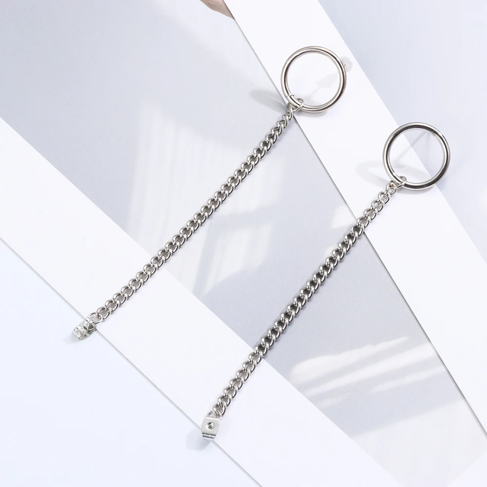 Punk Earrings Long Tassel Stainless Steel Ear Stud Geometry Chain Irregular Hoop Dangle Women Jewelry Men Boys | Украшения и
