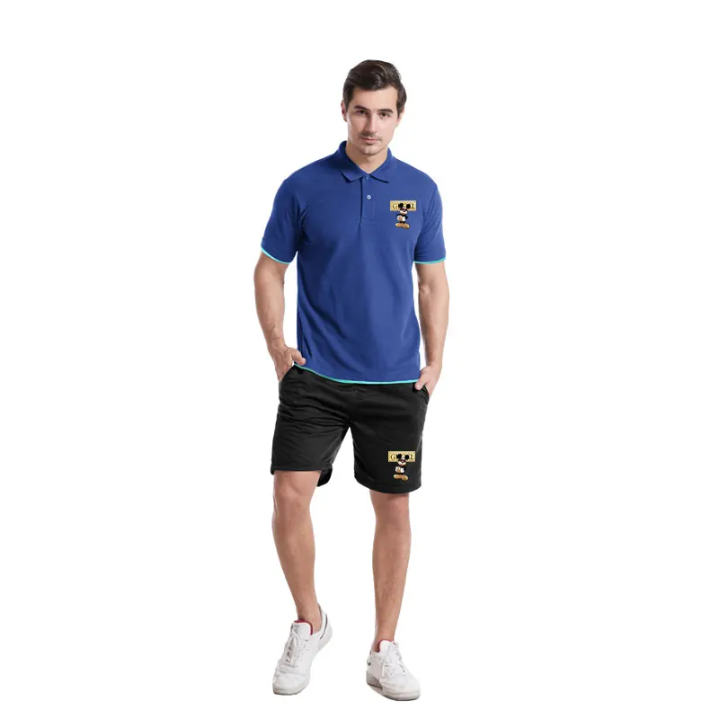 

Loose Half Sleeve Men T-shirt 2021 New Summer Korean Version Polo Shirt Lapel Polos Top+Casual Sweat Shorts Two-piece Suit