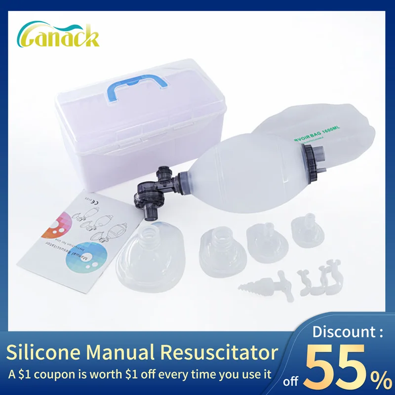 Manual Resuscitator Medical Grade Silicone Oxygen Bag Reusable First-Aid Kit Tool With PP Box S-L