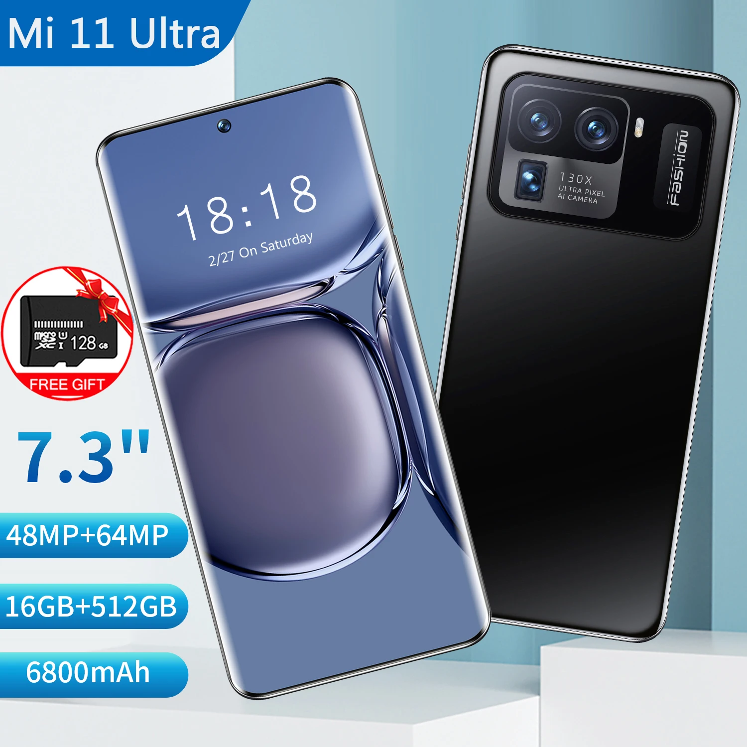 Tel&eacute;fono Inteligente Mi 11 Ultra 5G versi&oacute;n Global, dispositivo m&oacute;vil de 7,3 pulgadas, 10 n&uacute;cleos, c&aacute;mara trasera de 64MP, 16 + 512GB-0