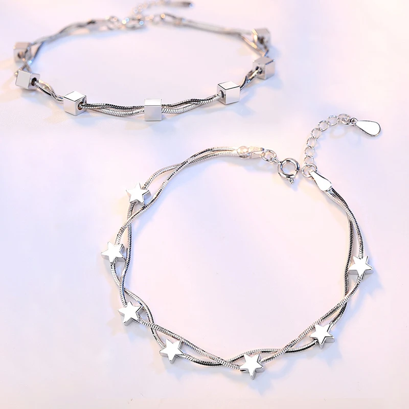 Прекрасный популярный куб бусины браслеты с подвесками посеребренный металл