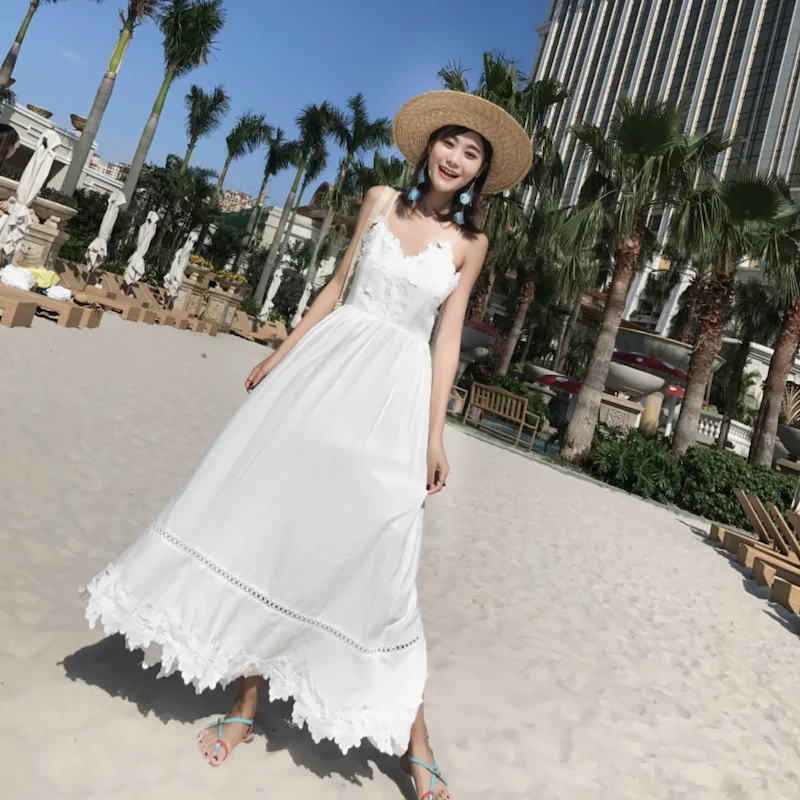

Summer new style fairy temperament halter thin white dress beach skirt beach