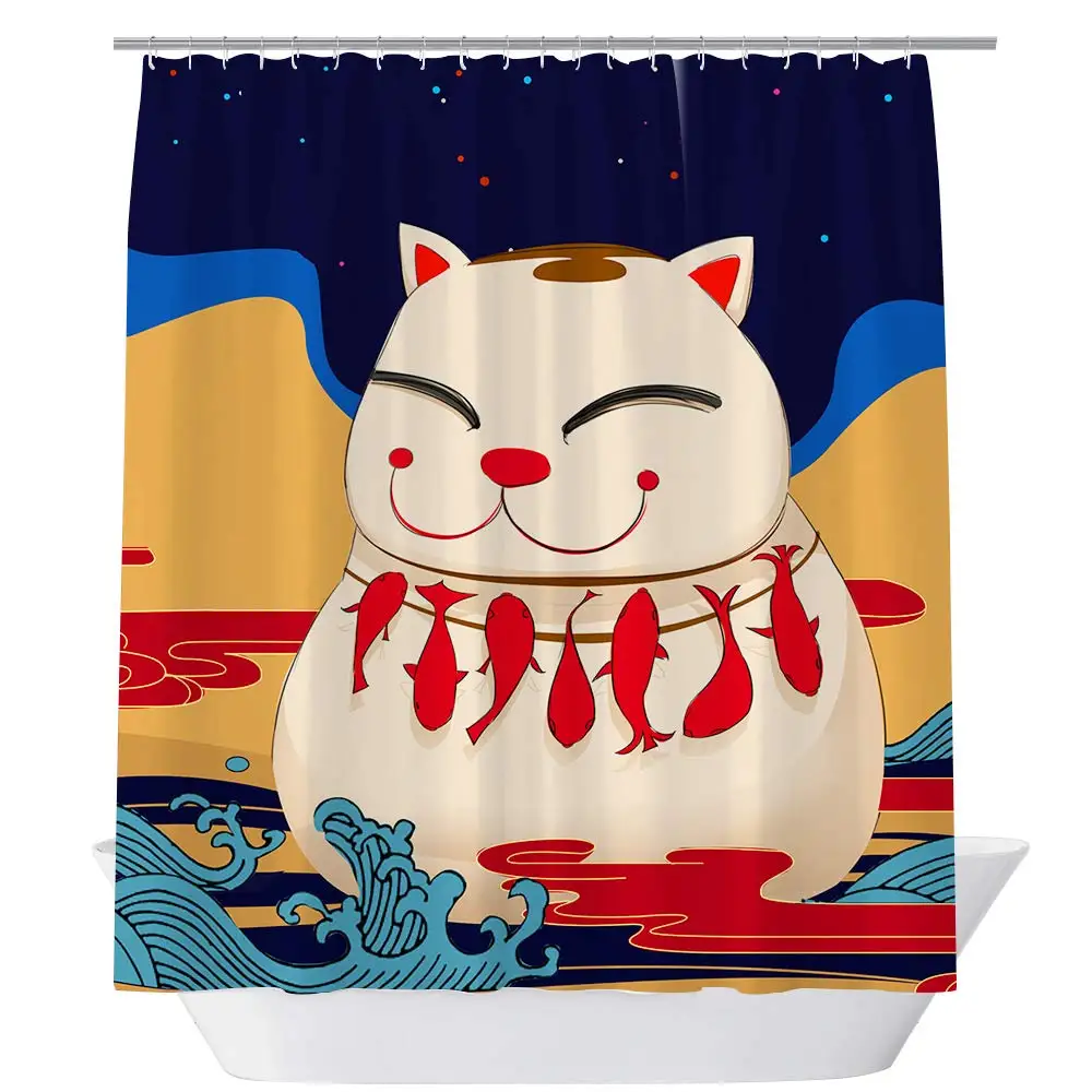 Милый Забавный жир декор с кошкой водонепроницаемый ткань Ванная комната