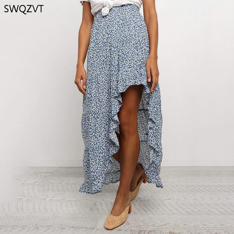 New Maxi Skirts Vintage High Waist Print Irregular Women Skirt Spring Summer Beach Casual Long ladies Clothes | Женская одежда