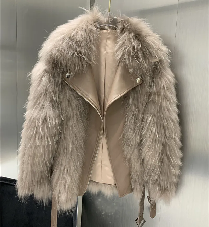 Enlarge Luxury Short Winter Jacket Women Real Raccoon Fur Coat 100% Genuine Sheepskin Leather Jackets Thicken Warm Streetwear Outwear