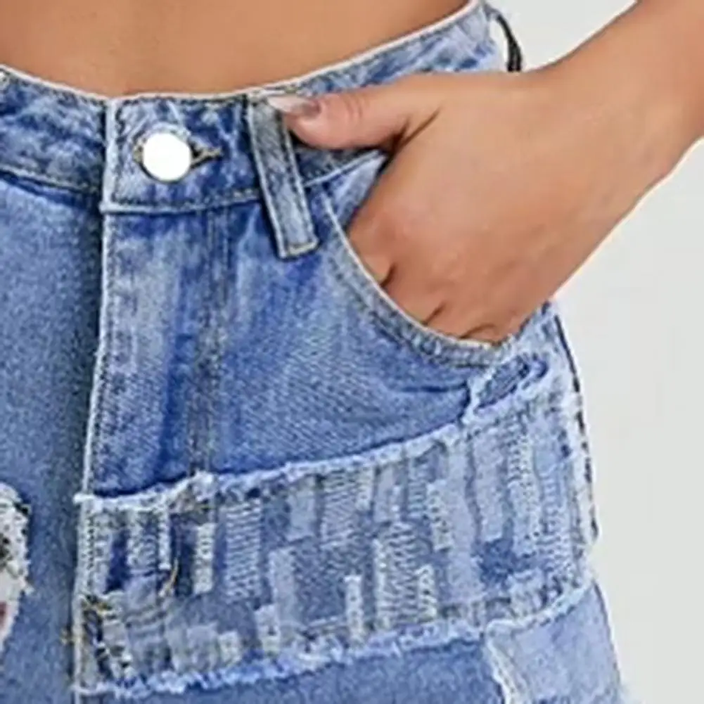 

Women Shorts Vintage Hollow Out High Waist Denim Buttons Pocket Vintage Printed Tassel Summer Shorts Denim Shorts Plus Size
