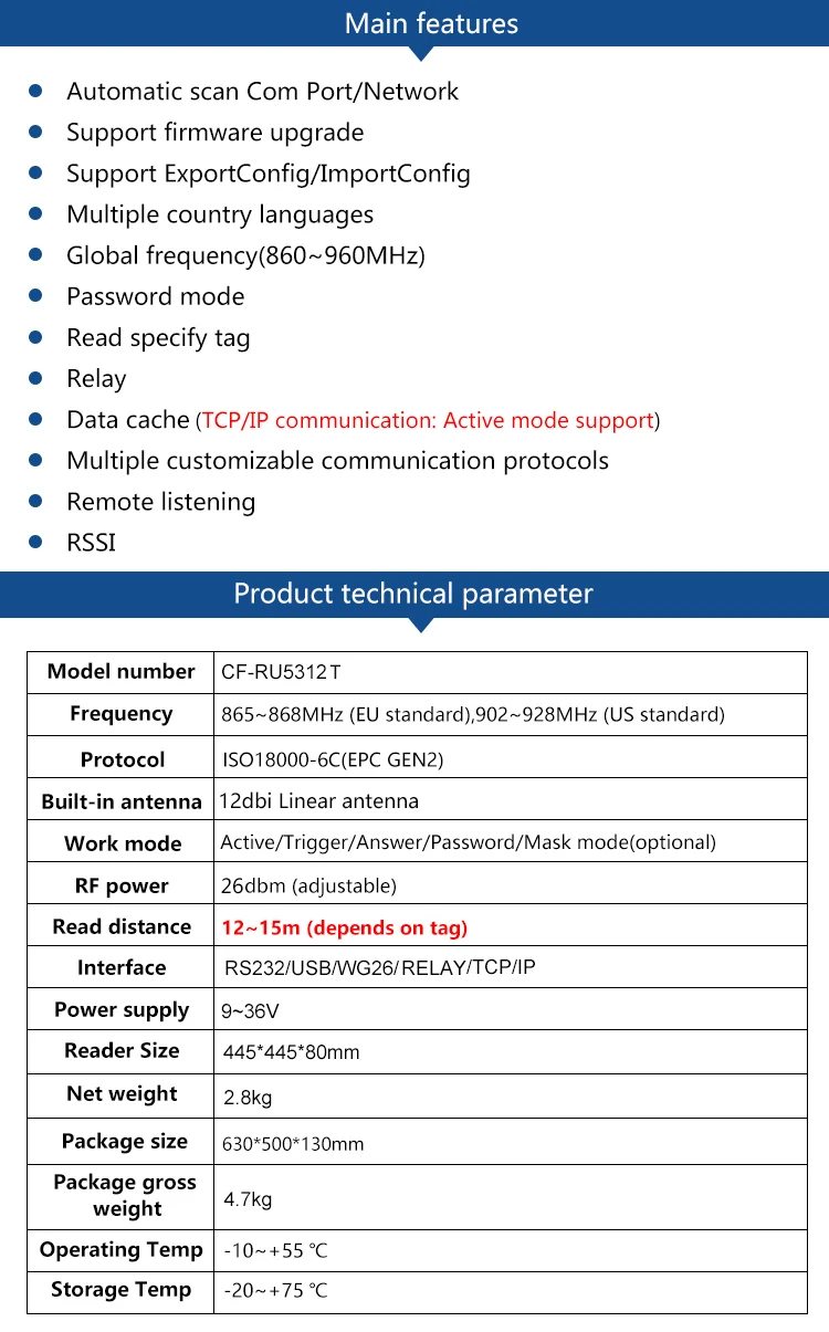 CHAFON 15 м длинный диапазон rfid считыватель ip66 водонепроницаемый USB RS232 WG26 реле TCP/IP buit-in 12dBi Антенна SDK для парковки автомобиля