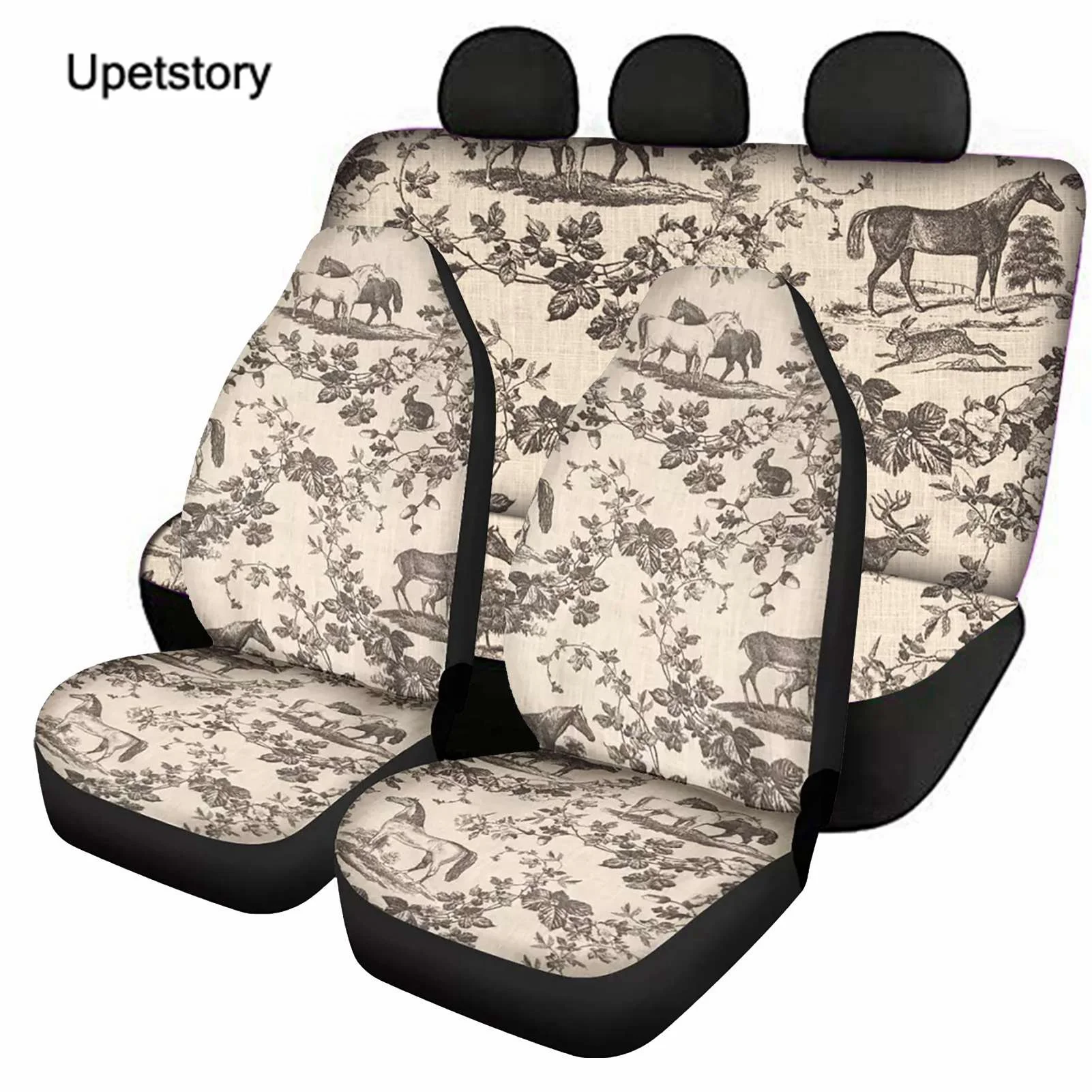 

Полный комплект черных чехлов Upetstory для автомобильных сидений с фотографией, универсальные чехлы для передних и задних сидений автомобиля, ...