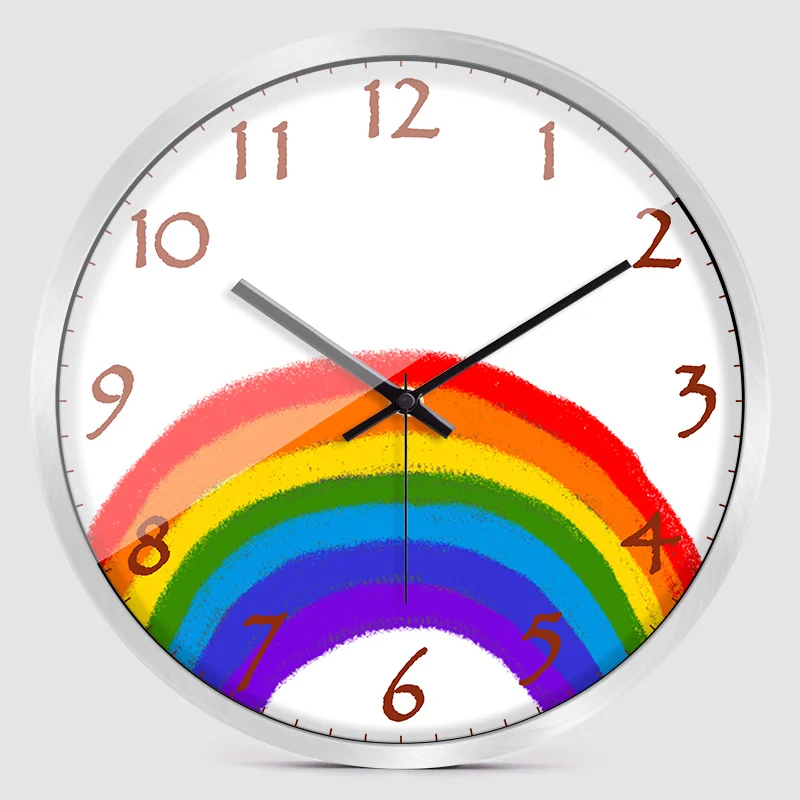 Мультяшные радужные настенные часы современный дизайн для гостиной детские