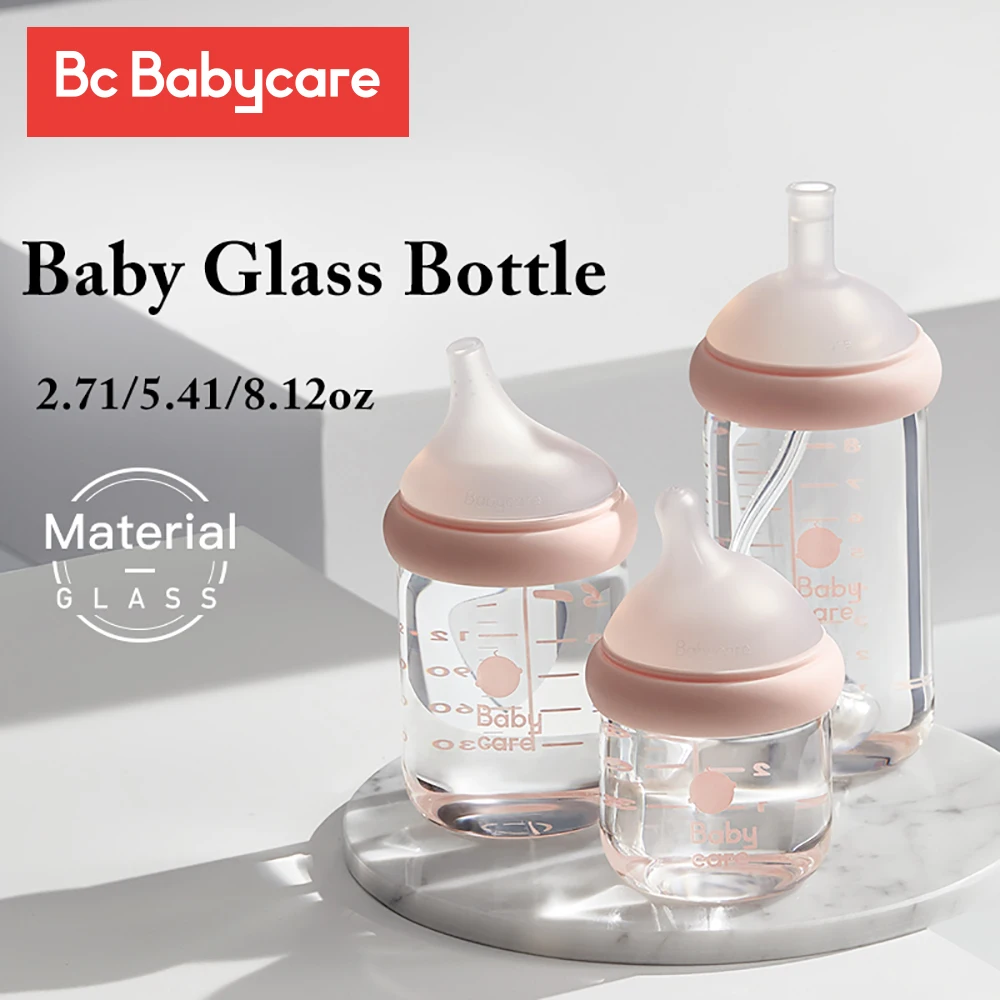

BC Babycare Glass Baby Bottle Imitation Breast Milk 13° Dip Porous Nipple Wide Mouth Drinking Storing Dual-use Newborn Bottles