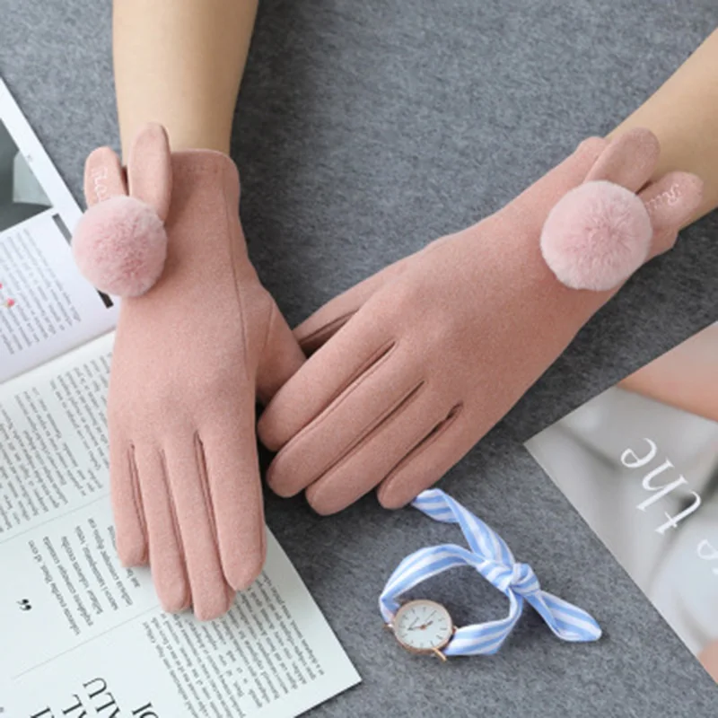 Перчатки для вождения тонкие Варежки женские осенние эластичные кроличьи уши