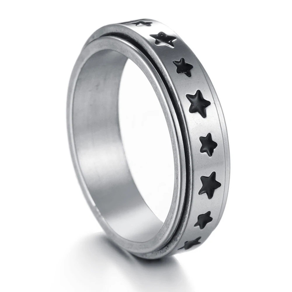

Star Pattern Silver Color Stainless Steel Rotatable Rings For Men Women Fashion Stylish Punk Finger Ring Spinner Jewelry Gift