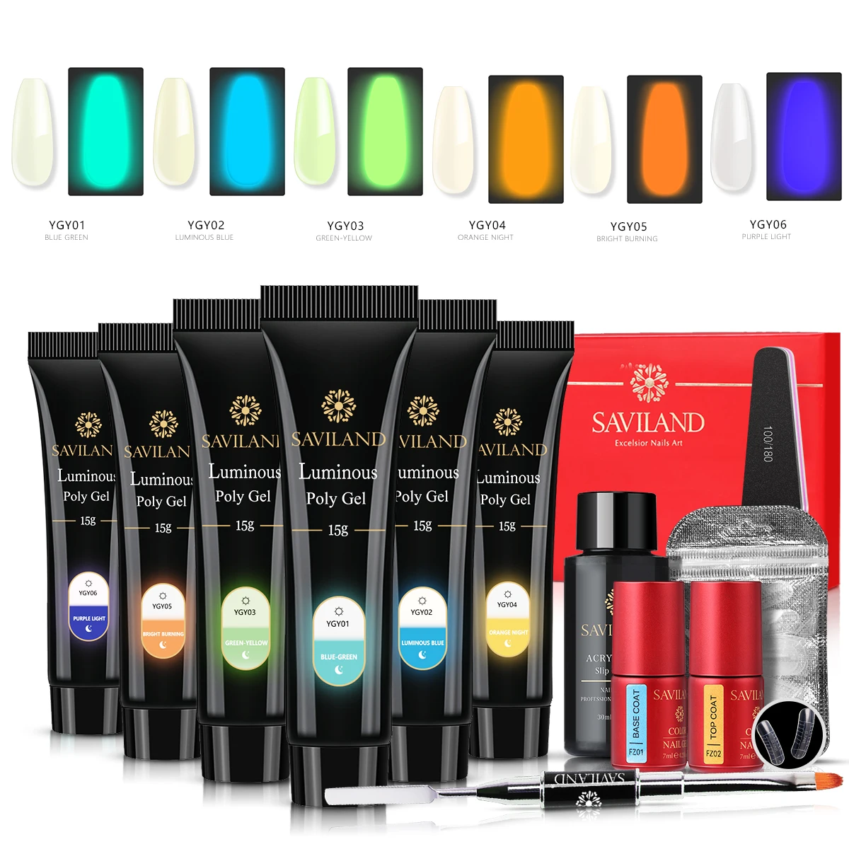 nail art kits SAVILAND Светящиеся в темноте ногти поли гель Быстрый УФ строительный гель лак для ногтей светящийся поли гель для ногтей набор Гель-лак для маникюра - Цвет: nail art kits