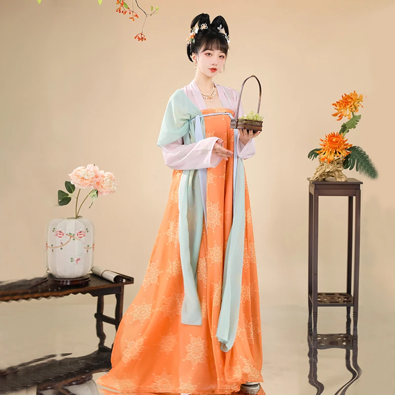 

Hanfu Dress Female Original Tang Dynasty Full Chest Broken Skirt Restoration Style Chinese Style Ancient Costume Full Summer