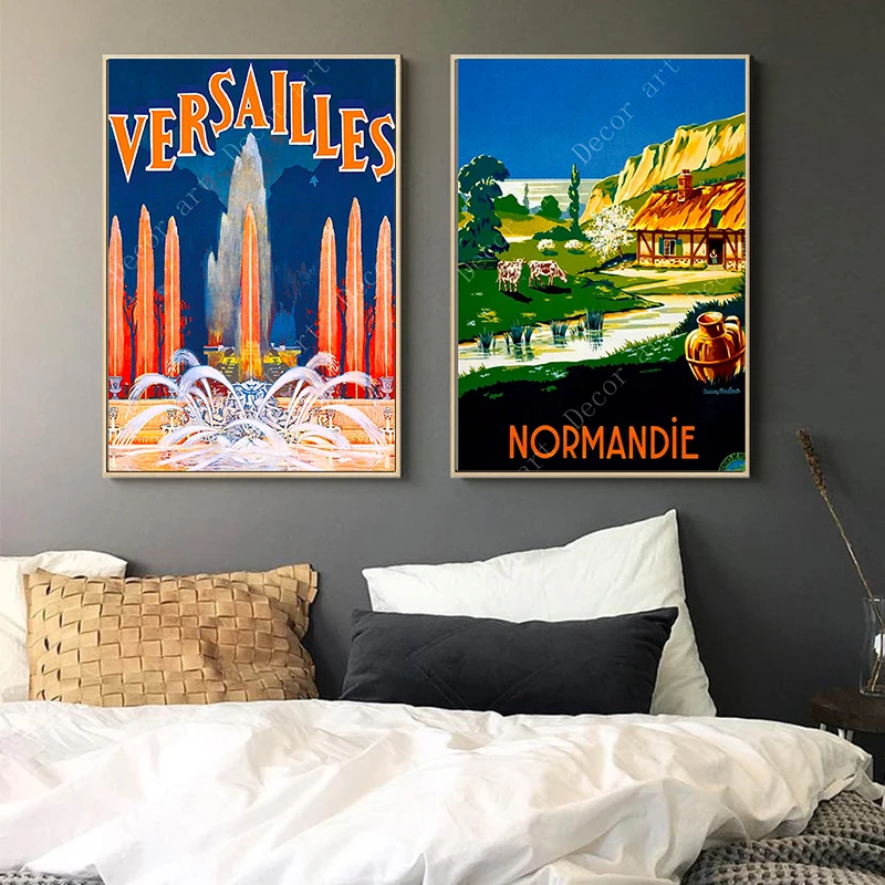 Франция Нормандия Версаль путешествия холст картины старинные крафт плакаты с