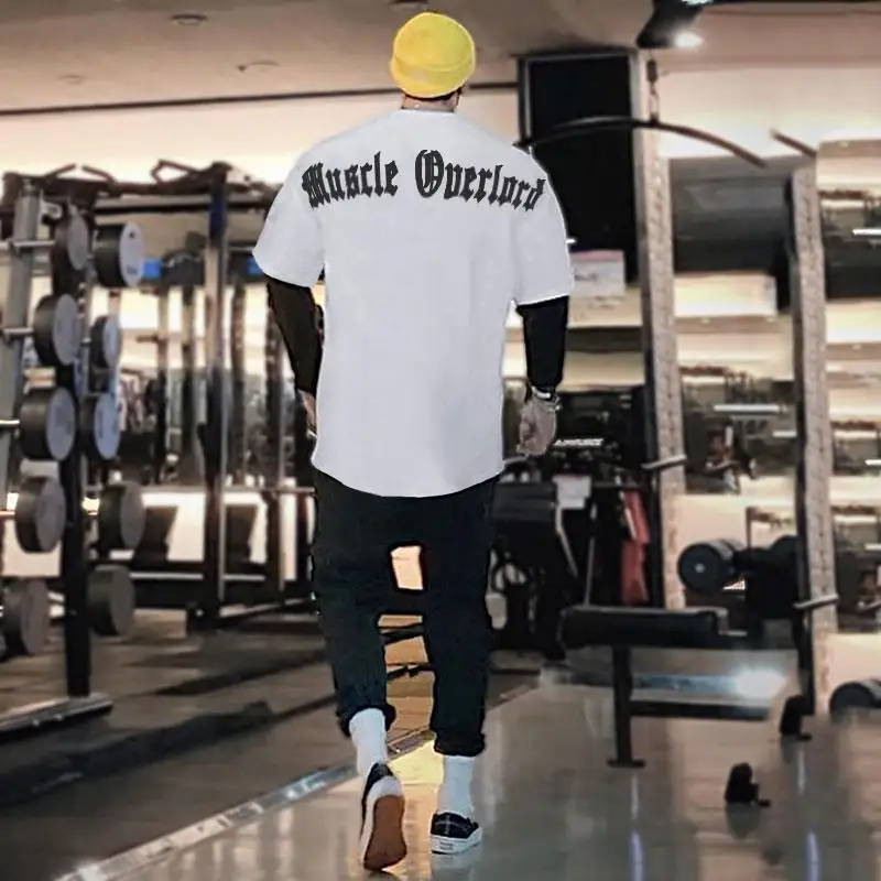 Мужская свободная футболка для спортзала фитнеса бодибилдинга тонкие рубашки с