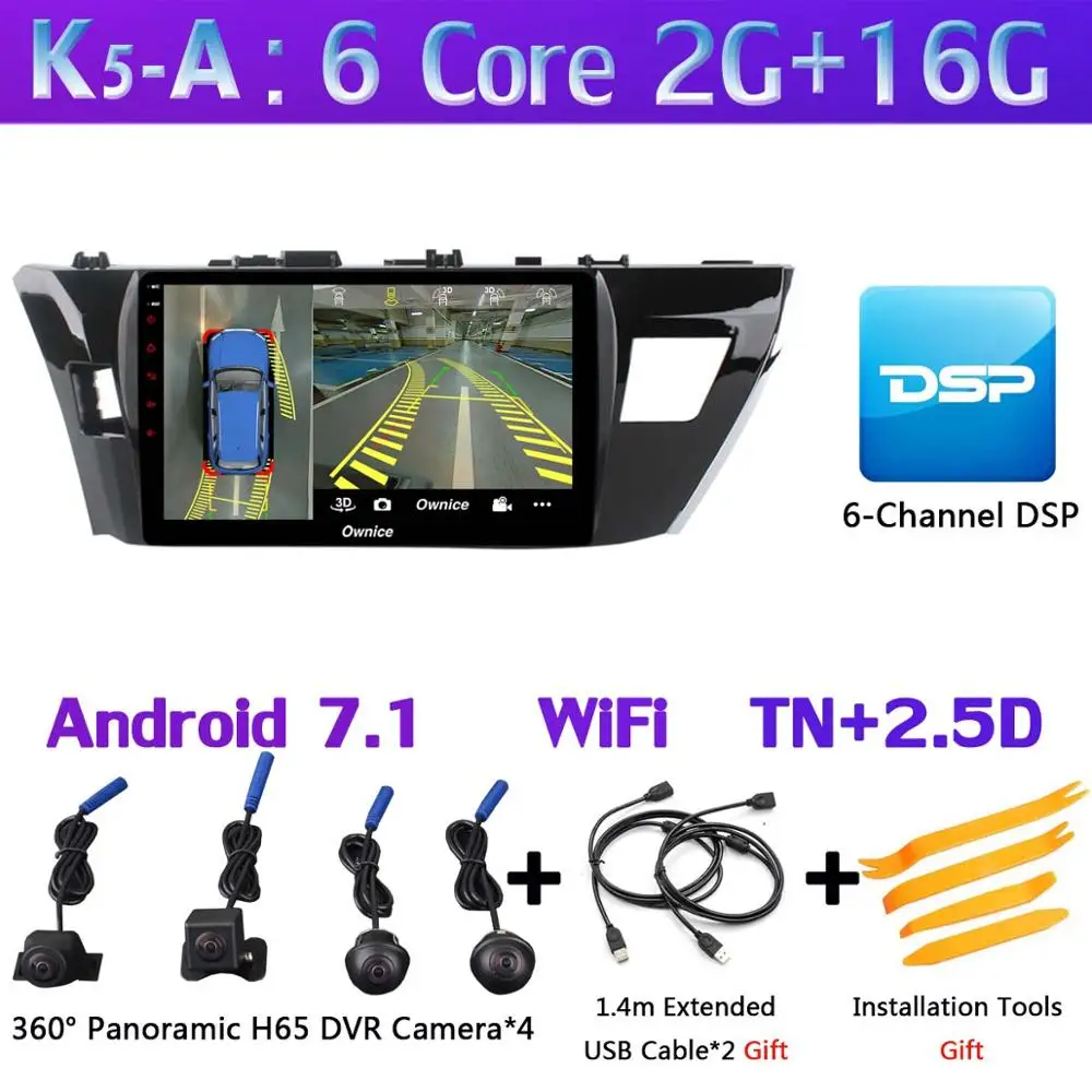 360 ° панорамный 4 × камера Android 9,0 4G+ 64G gps радио CarPlay DSP Автомобильный плеер для Toyota Corolla Lewin E160 E170 E180 - Цвет: K5-A