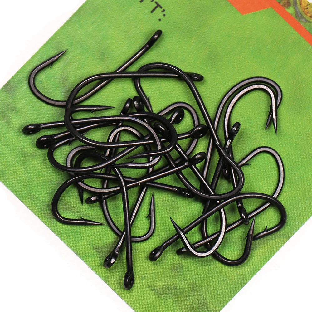 

ICERIO 100pcs Matt Black Long Shank Carp Fishing Hooks Bent Eye High Carbon Steel Barbed Rig Hook