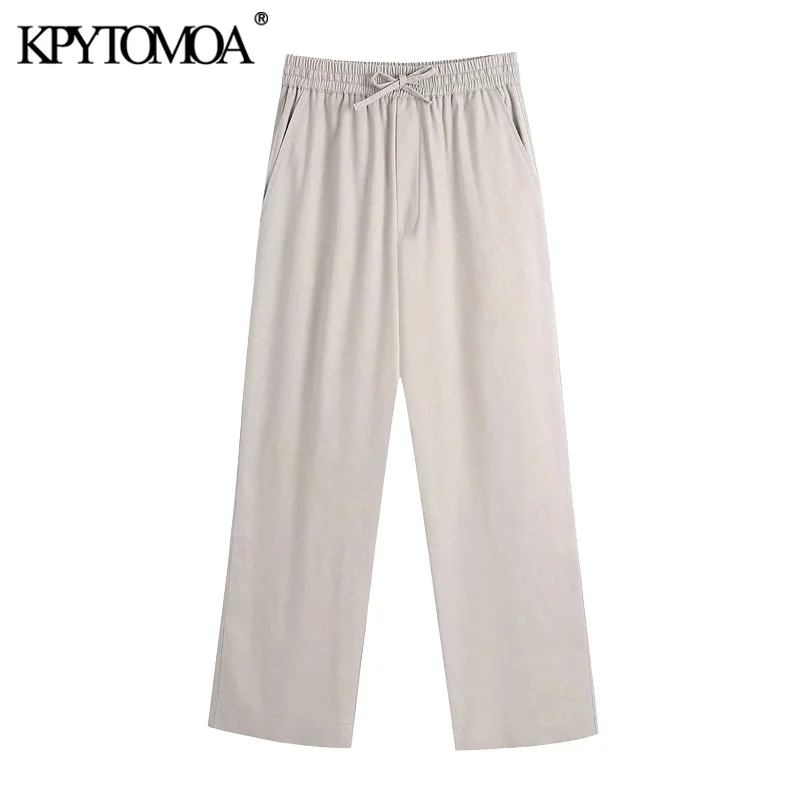 

Брюки женские прямые с боковыми карманами, на шнурке, с высокой эластичной талией, винтажные, 2021