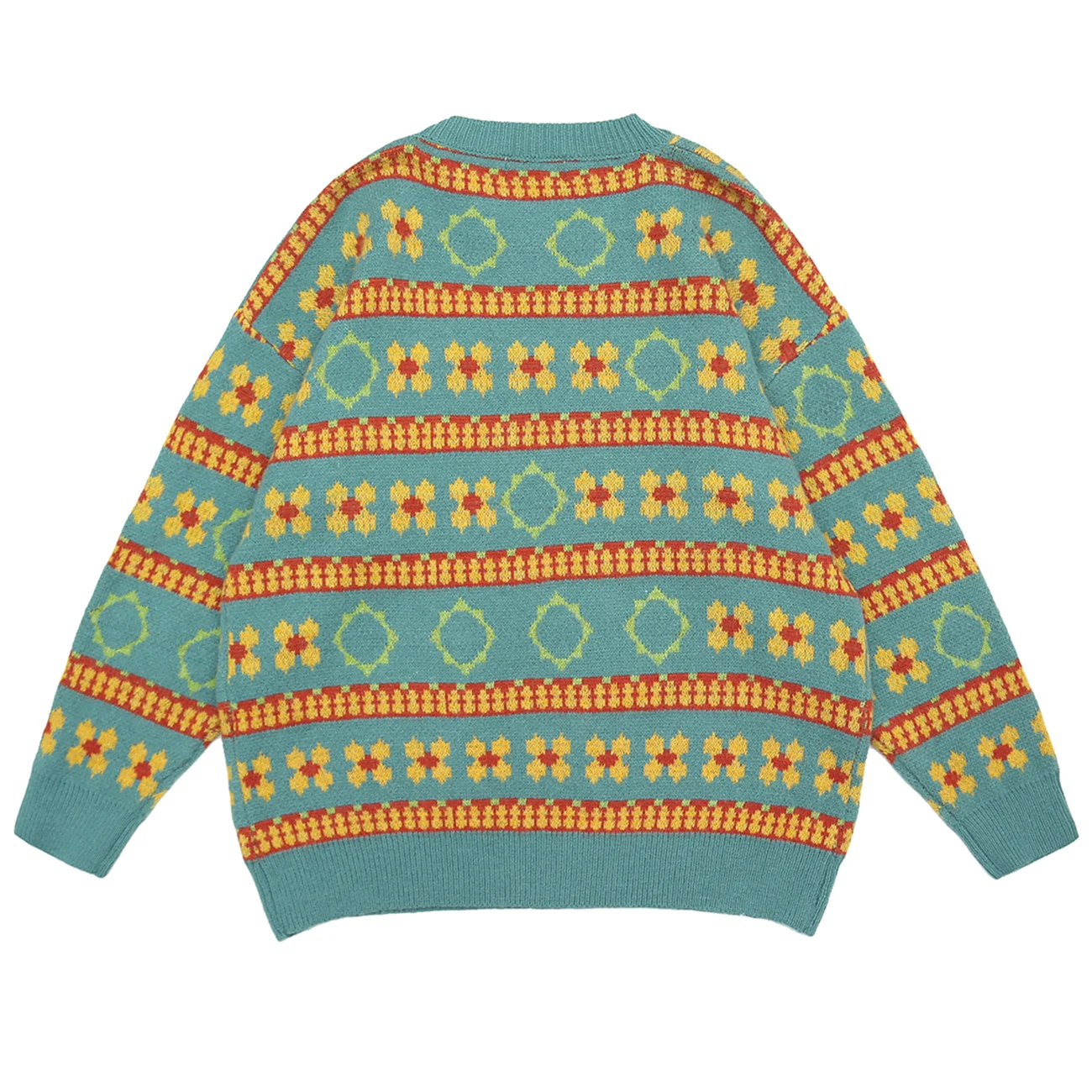 Вязаный свитер с цветными вставками цветочным принтом для мужчин и женщин 2021 в