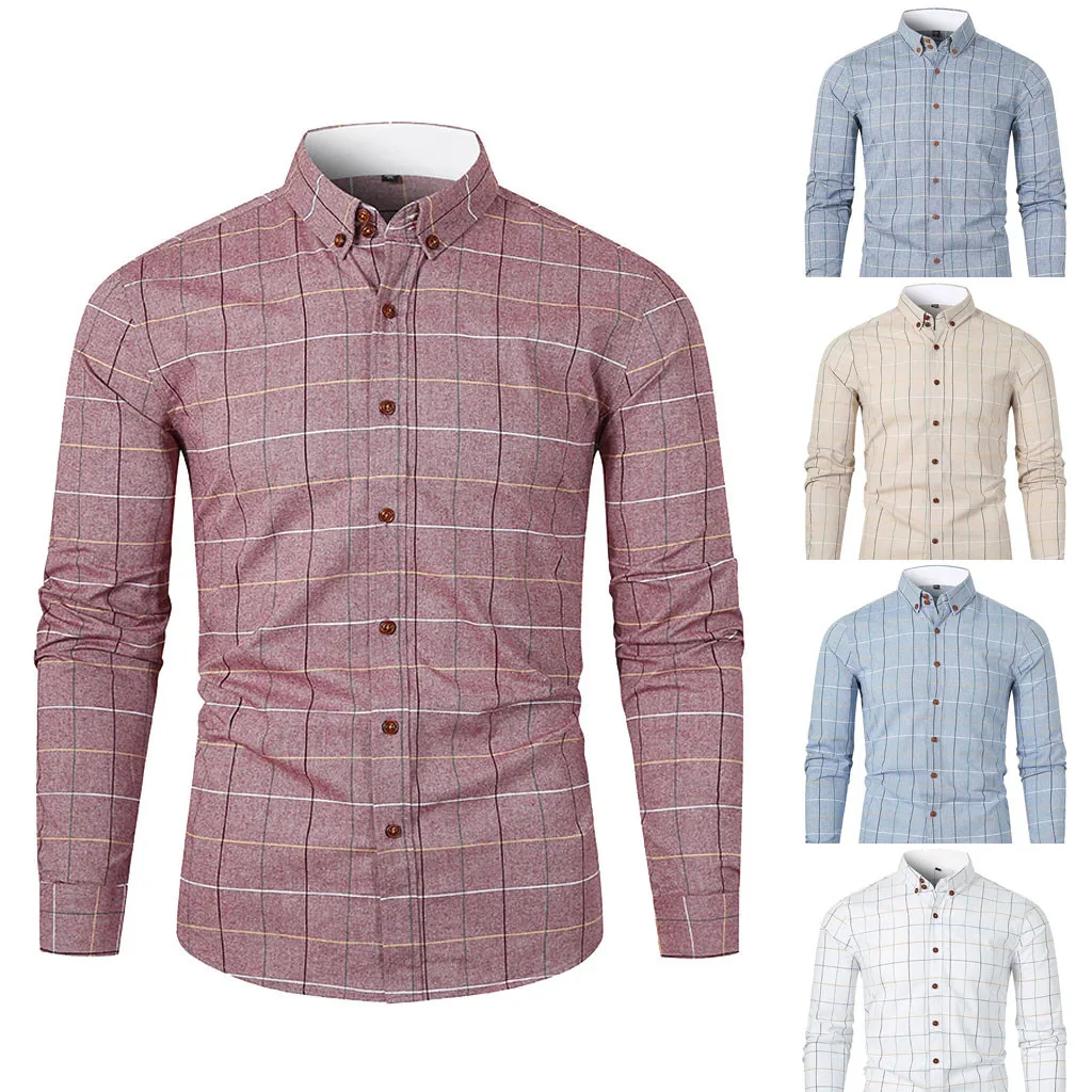 

Vogue Candy Color Men Autumn Winter long-sleeved Lapel Plaid Shirt Fresh Simple Comfortable Fashion Wild Shirt Top Quality