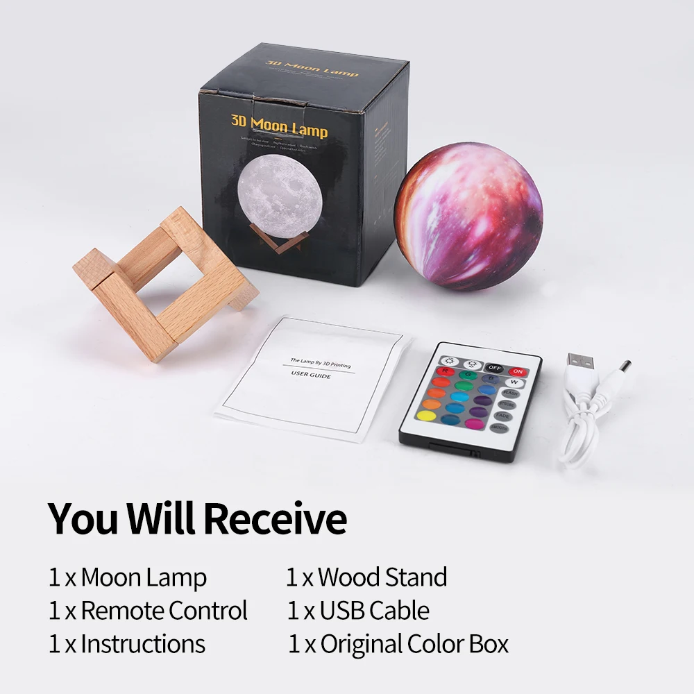 

Moon Lamp Moon 3D Printing Night Light Kids Night Light 16 Color Change Touch and Remote Control Galaxy Light As a Gift