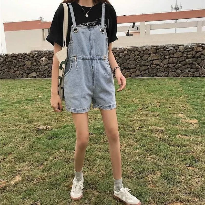

Denim Rompers Women Blue Sold Adjustable Waist Loose Designer Trendy Wide Leg Young School Girl Korean Style Leisure Outdoor New