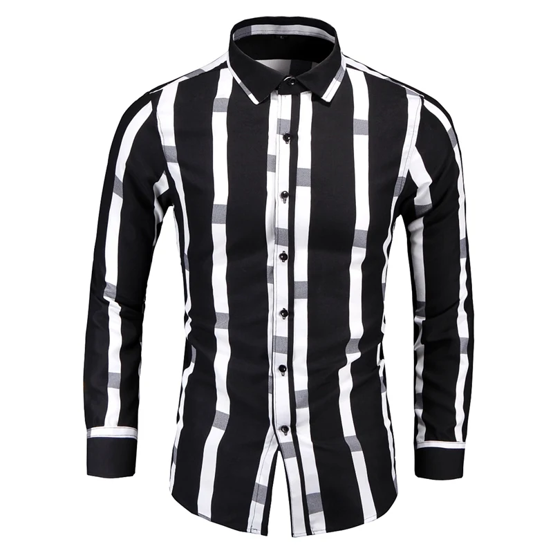 Новые мужские рубашки в полоску с цветочным принтом модные длинным рукавом