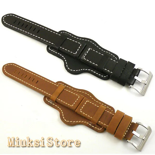 

Черный/коричневый кожаный ремешок Parnis 24 мм Пряжка из нержавеющей стали подходит для часов с зажимом 24 мм