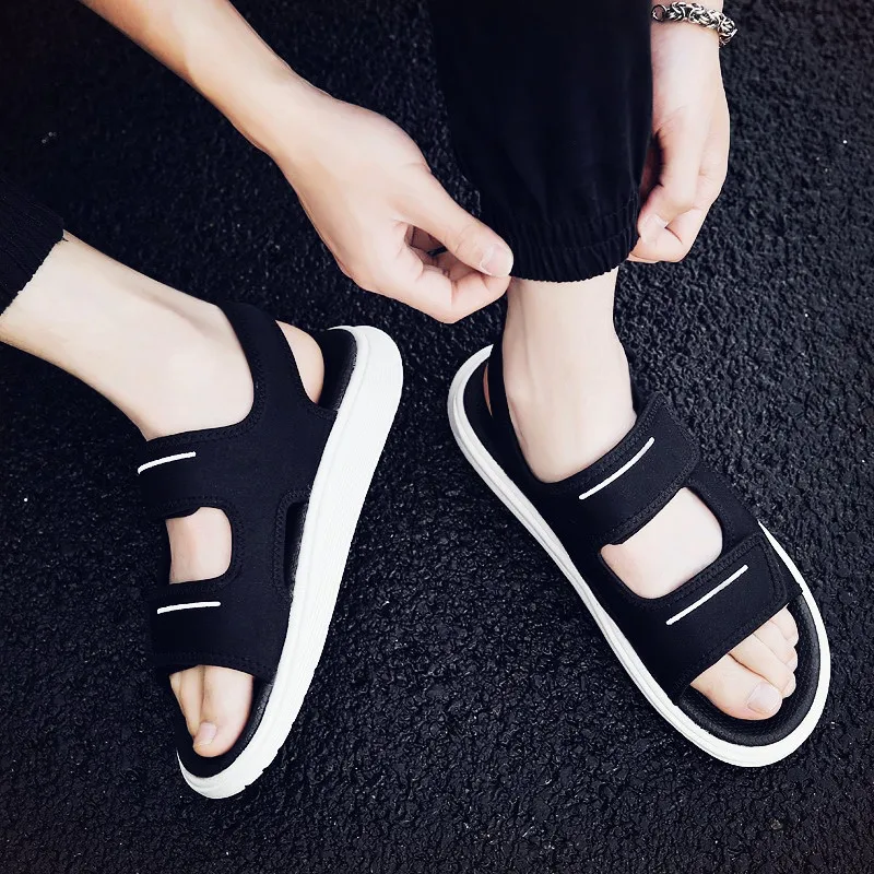 Трендовые корейские мужские сандалии лето 2019 новые уличные шлепанцы