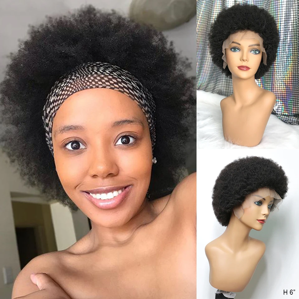 Афро кудрявые вьющиеся передние парики из человеческих волос со шнуровкой для