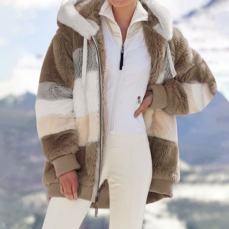 Winter Women Jacket Warm Thick Plush Loose Hoodies Coat Jacket Fur Woman Coat Plus Size Thick Warm Women Top Winter Outerwear