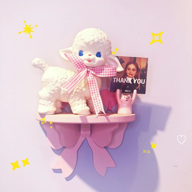 japanese kawaii pink bow bedroom shelves wall mounted cosmetic wooden storage rack girly heart room decoration wall shelf free global shipping