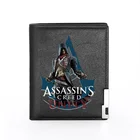 Кошелек мужскойженский кожаный, складной, с принтом героев ассасина, черный, 2020