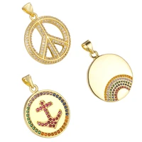 zircon round peace symbol gold plated rainbow colorful anchor pendant for necklace bracelet diy jewelry making accessories gift