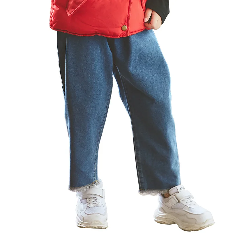 

2020 New Girl's Tide Fan Harun Jeans Children's Loose Casual Medium Waist Trousers Children's wear Raw Edge Fashionable Pants