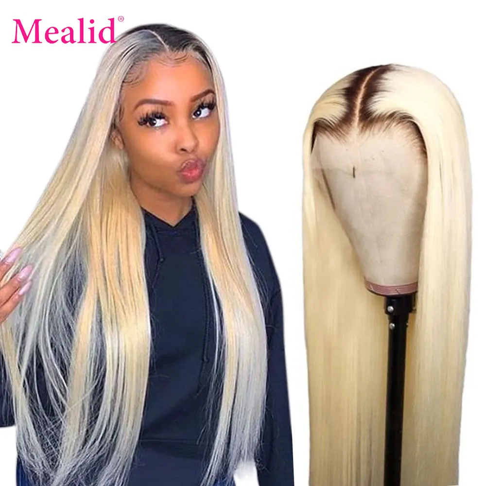 

13x4 1B 613 Blonde Ombre Color Brazilian Straight Wig Long Pre Plucked Glueless Lace Front Human Hair Wigs for Black Women
