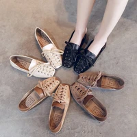 spring summer new women shoes cross strap square flat shallow mouth shoes comfortable soft bottom two wear casual shoes