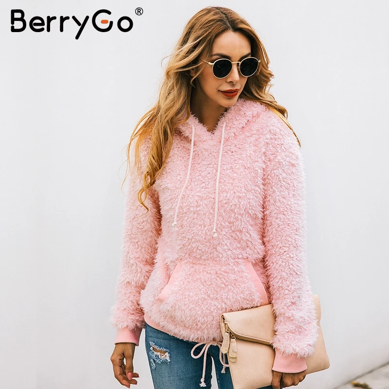 BerryGo/женские толстовки из искусственного меха толстовка плюшевый женский топ с