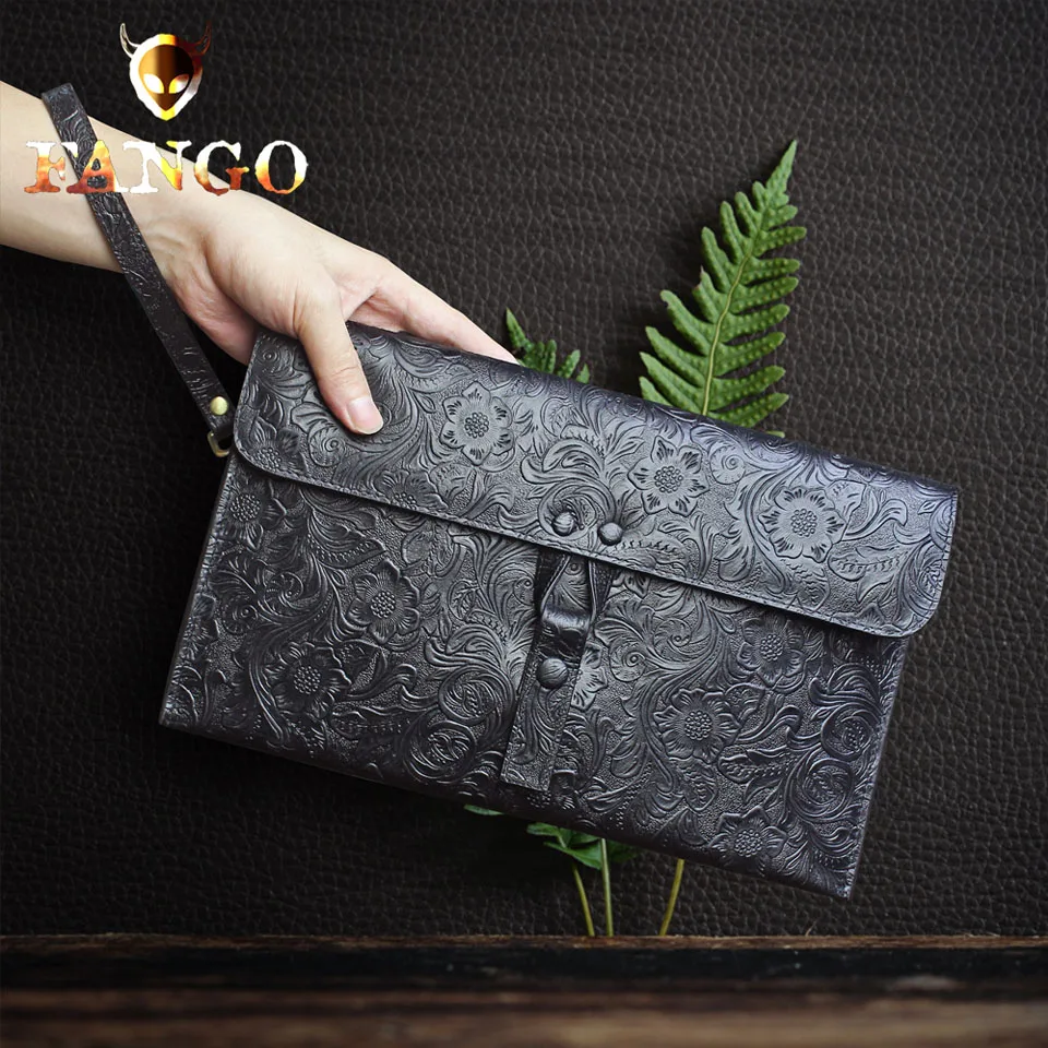 Large Capacity Long Men's Wallet Handmade Leather Men Retro Envelope Clutch Top Layer Leather Casual Clutch With Buckles