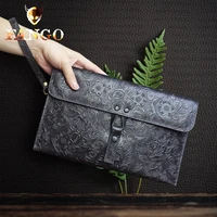 large capacity long mens wallet handmade leather men retro envelope clutch top layer leather casual clutch with buckles