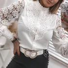 Женская кружевная блузка с длинным рукавом, элегантная офисная блузка в стиле пэчворк, большие размеры, лето 2021